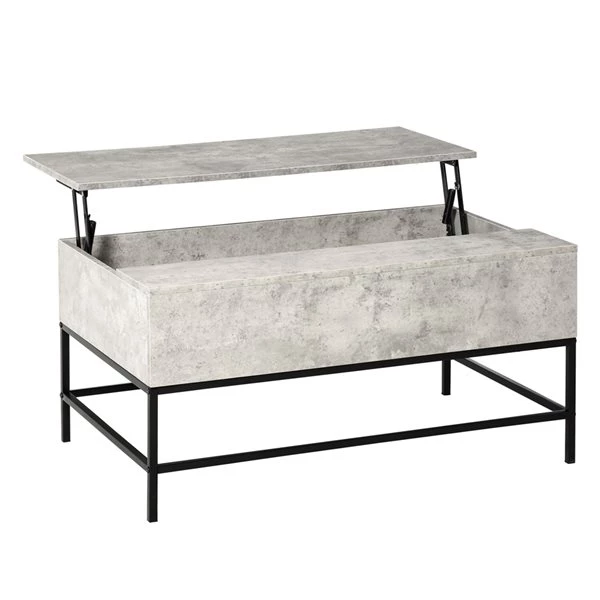 Table basse en composite gris par HomCom avec plateau relevable 1 Table basse en composite gris par HomCom avec plateau relevable