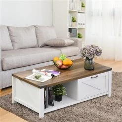 Table basse en composite blanc par HomCom avec tiroir -HOMCOM Soldes 2022 330936467 AlternateImage3 l