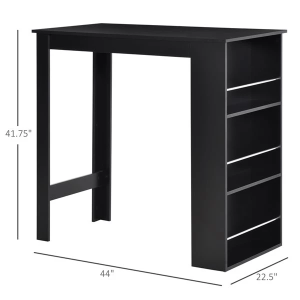 Table haute rectangulaire noire Homcom en bois avec étagères de rangement 3 Table haute rectangulaire noire Homcom en bois avec étagères de rangement – Image 3