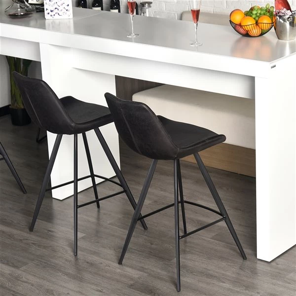 Tabourets de bar rembourrés noirs Homcom en microfibre avec repose-pieds, ensemble de 2 2 Tabourets de bar rembourrés noirs Homcom en microfibre avec repose-pieds, ensemble de 2 – Image 2