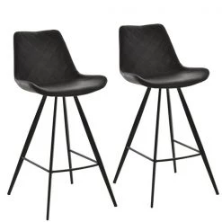 Tabourets de bar rembourrés noirs Homcom en microfibre avec repose-pieds, ensemble de 2