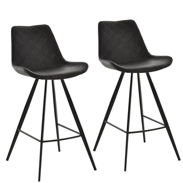 Tabourets de bar rembourrés noirs Homcom en microfibre avec repose-pieds, ensemble de 2 1 Tabourets de bar rembourrés noirs Homcom en microfibre avec repose-pieds, ensemble de 2