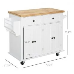 Chariot de cuisine HomCom avec base en bois blanc et dessus en bois d'hévéa de 17,52 po x 43,7 po x 32,48 po -HOMCOM Soldes 2022 330936494 AlternateImage2 l