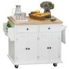 Chariot de cuisine HomCom avec base en bois blanc et dessus en bois d'hévéa de 17,52 po x 43,7 po x 32,48 po