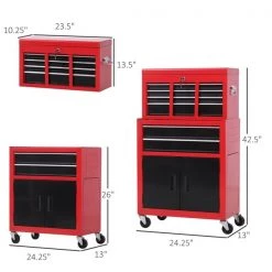 Armoire à outils 2-en-1 rouge à 6 tiroirs Homcom de 42 1/2 po x 24 1/4 po avec roulettes -HOMCOM Soldes 2022 330936496 AlternateImage2 l