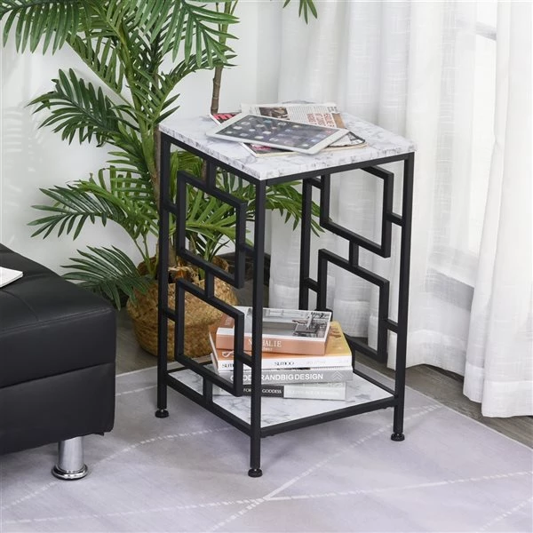 Table pour canapé HomCom carrée en bois, noir et blanc 2 Table pour canapé HomCom carrée en bois, noir et blanc – Image 2