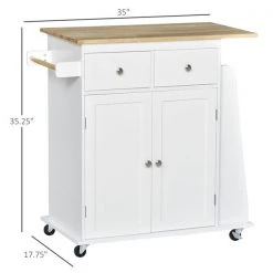 Chariot de cuisine HomCom avec base en bois blanc et dessus en bois d'hévéa de 17,72 po x 35,04 po x 35,24 po -HOMCOM Soldes 2022 330936500 AlternateImage2 l