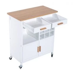 Chariot de cuisine HomCom avec base en bois blanc et dessus en bois de bambou de 15,75 po x 29,92 po x 34,65 po -HOMCOM Soldes 2022 330936504 AlternateImage3 l