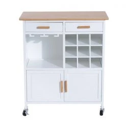 Chariot de cuisine HomCom avec base en bois blanc et dessus en bois de bambou de 15,75 po x 29,92 po x 34,65 po -HOMCOM Soldes 2022 330936504 AlternateImage4 l