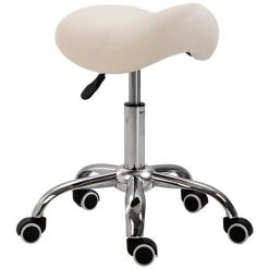Tabouret à roulettes moderne HomCom en similicuir crème