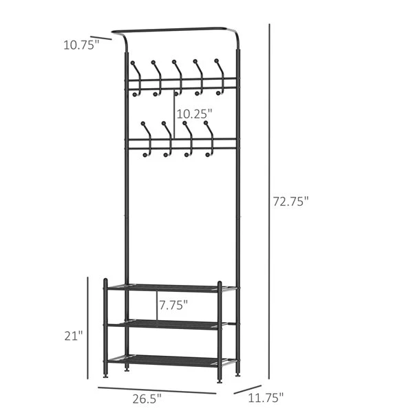 Portemanteau noir par HomCom avec 18 crochets et 3 niveaux 2 Portemanteau noir par HomCom avec 18 crochets et 3 niveaux – Image 2
