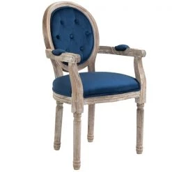 Fauteuil contemporain rembourré en velours bleu par HomCom avec cadre en bois