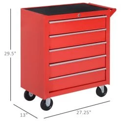 Armoire à outils rouge à 5 tiroirs Homcom de 29 1/2 po x 27 1/4 po avec roulettes -HOMCOM Soldes 2022 330936547 AlternateImage2 l