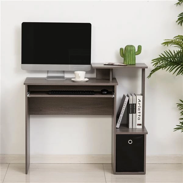 Bureau d'ordinateur moderne et contemporain HomCom gris de 39,37 po 2 Bureau d'ordinateur moderne et contemporain HomCom gris de 39,37 po – Image 2