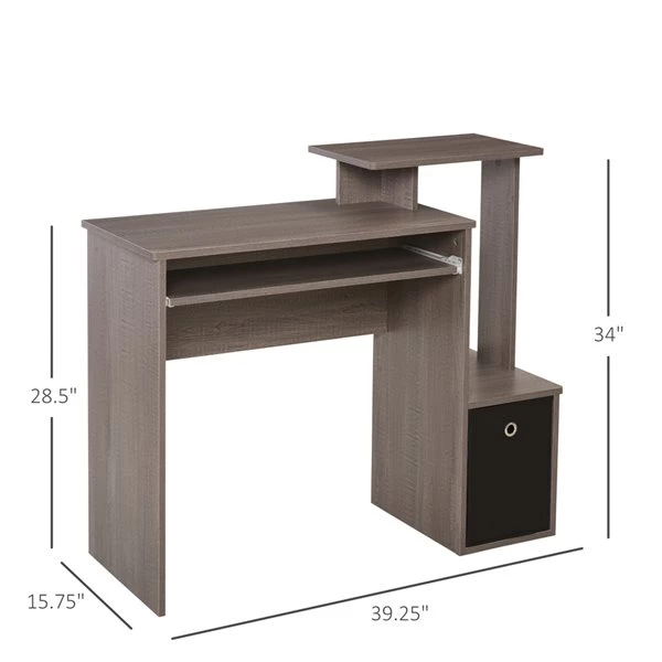 Bureau d'ordinateur moderne et contemporain HomCom gris de 39,37 po 3 Bureau d'ordinateur moderne et contemporain HomCom gris de 39,37 po – Image 3