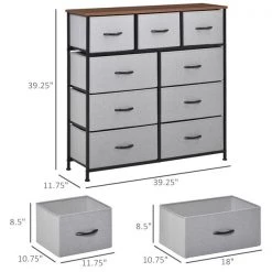 Commode standard HomCom à 9 tiroirs, noyer foncé et gris 7 Commode standard HomCom à 9 tiroirs, noyer foncé et gris -HOMCOM Soldes 2022 330936591 AlternateImage2 l