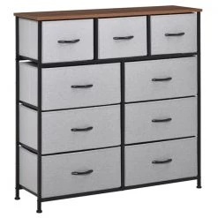 Commode standard HomCom à 9 tiroirs, noyer foncé et gris
