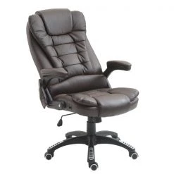 Chaise de bureau ergonomique contemporaine HomCom brune pivotante à hauteur réglable avec fonction de massage