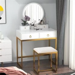 Coiffeuse de 31,5 po par HomCom, blanc et or -HOMCOM Soldes 2022 330936626 AlternateImage3 l