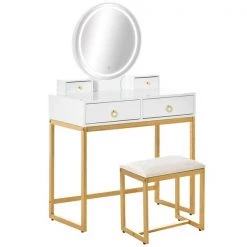 Coiffeuse de 31,5 po par HomCom, blanc et or