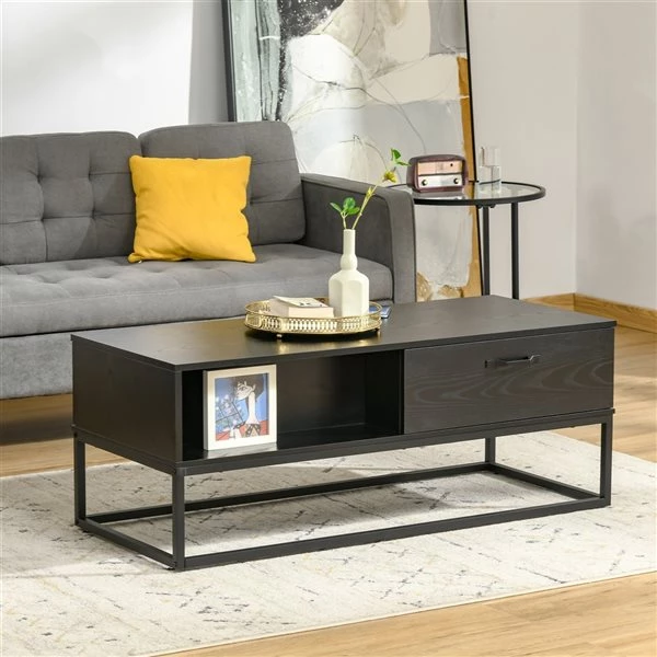 Table d'appoint Homcom avec cadre en acier et plateau en panneaux de particules, rangement inclus, noir 2 Table d'appoint Homcom avec cadre en acier et plateau en panneaux de particules, rangement inclus, noir – Image 2