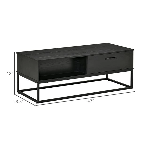 Table d'appoint Homcom avec cadre en acier et plateau en panneaux de particules, rangement inclus, noir 3 Table d'appoint Homcom avec cadre en acier et plateau en panneaux de particules, rangement inclus, noir – Image 3