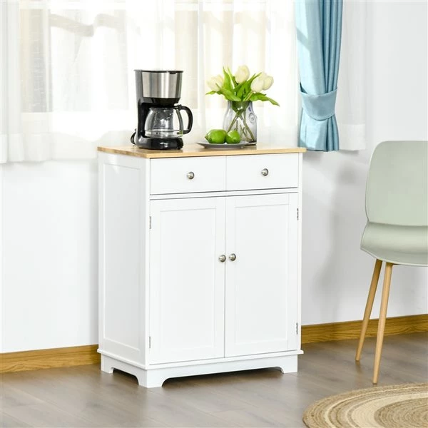 Buffet moderne Homcom en bois d'hévéa avec étagères ajustables, blanc 2 Buffet moderne Homcom en bois d'hévéa avec étagères ajustables, blanc – Image 2