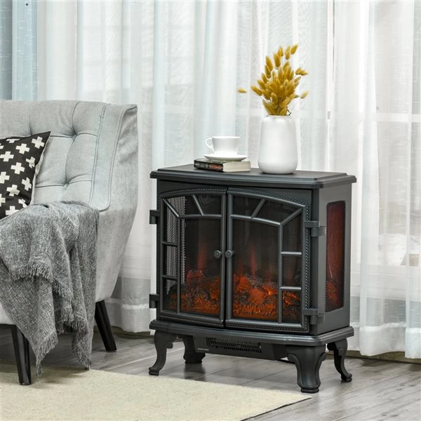 Foyer électrique autoportant HomCom noir de 25 po l. à DEL 2 Foyer électrique autoportant HomCom noir de 25 po l. à DEL – Image 2
