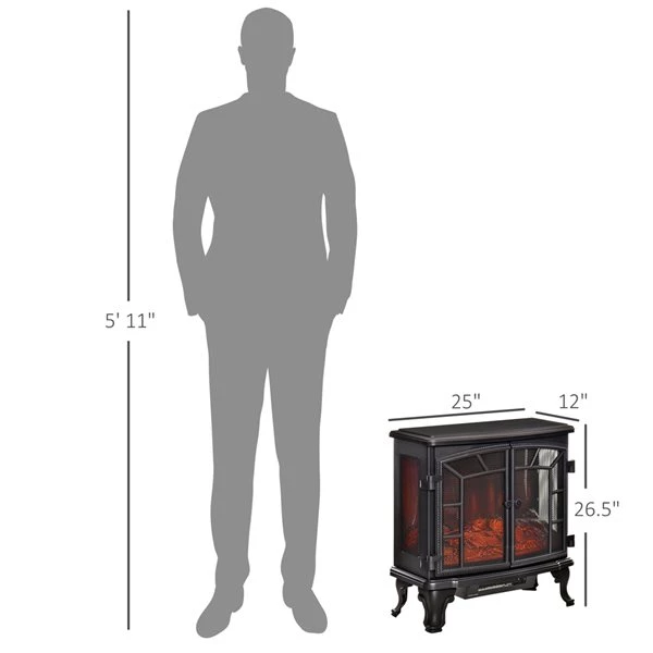 Foyer électrique autoportant HomCom noir de 25 po l. à DEL 3 Foyer électrique autoportant HomCom noir de 25 po l. à DEL – Image 3