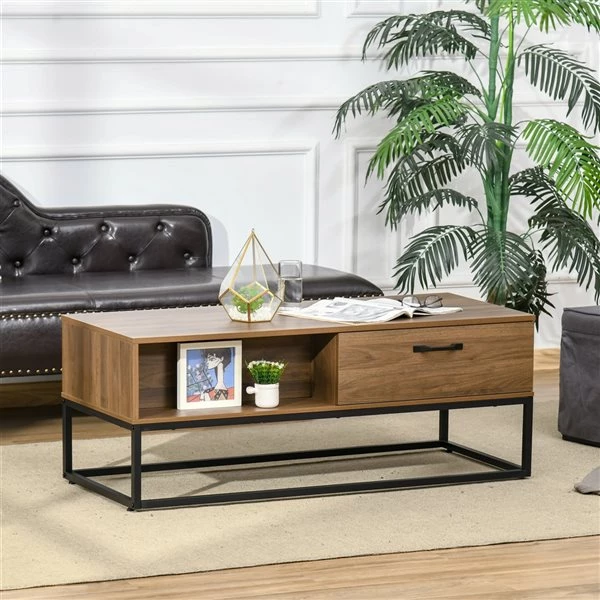 Table d'appoint Homcom avec cadre en acier et plateau en panneaux de particules, rangement inclus, brun 2 Table d'appoint Homcom avec cadre en acier et plateau en panneaux de particules, rangement inclus, brun – Image 2