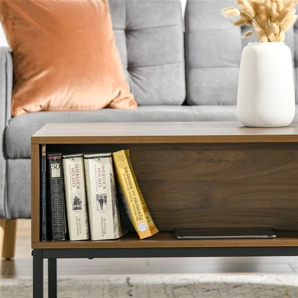 Table d'appoint Homcom avec cadre en acier et plateau en panneaux de particules, rangement inclus, brun 4 Table d'appoint Homcom avec cadre en acier et plateau en panneaux de particules, rangement inclus, brun – Image 4