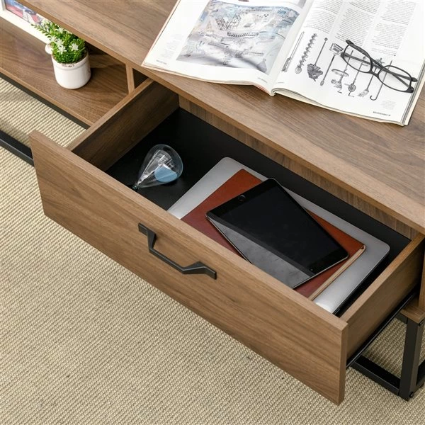 Table d'appoint Homcom avec cadre en acier et plateau en panneaux de particules, rangement inclus, brun 5 Table d'appoint Homcom avec cadre en acier et plateau en panneaux de particules, rangement inclus, brun – Image 5