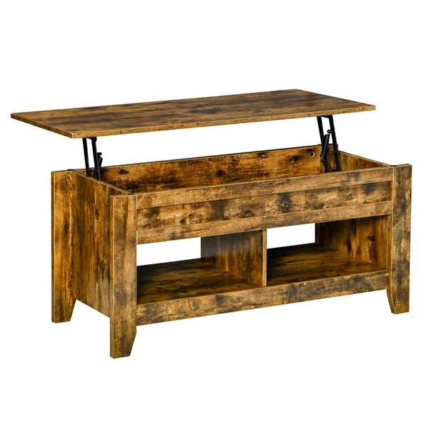 Table d'appoint Homcom en panneaux de particules brun rustique avec plateau relevable et rangement dissimulé 1 Table d'appoint Homcom en panneaux de particules brun rustique avec plateau relevable et rangement dissimulé