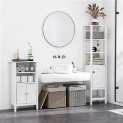 Armoire de salle de bains de coin autoportante Homcom en MDF de 15,75 po L x 64,5 po H x 11,75 po P, avec 4 tablettes, blanc -HOMCOM Soldes 2022 330948339 AlternateImage3 l