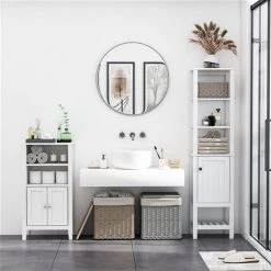 Armoire de salle de bains de coin autoportante Homcom en MDF de 15,75 po L x 64,5 po H x 11,75 po P, avec 4 tablettes, blanc -HOMCOM Soldes 2022 330948339 AlternateImage4 l