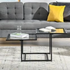 Table d'appoint Homcom avec cadre en métal noir et plateau double en verre trempé 9 Table d'appoint Homcom avec cadre en métal noir et plateau double en verre trempé -HOMCOM Soldes 2022 330948342 AlternateImage4 l