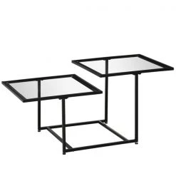 Table d'appoint Homcom avec cadre en métal noir et plateau double en verre trempé