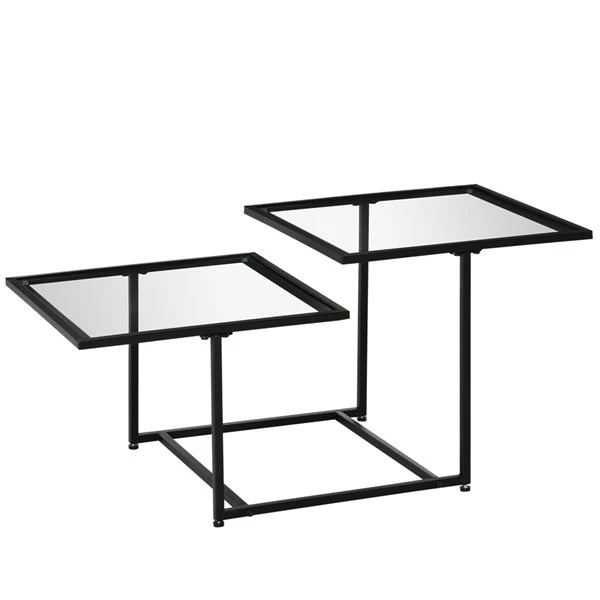 Table d'appoint Homcom avec cadre en métal noir et plateau double en verre trempé 1 Table d'appoint Homcom avec cadre en métal noir et plateau double en verre trempé