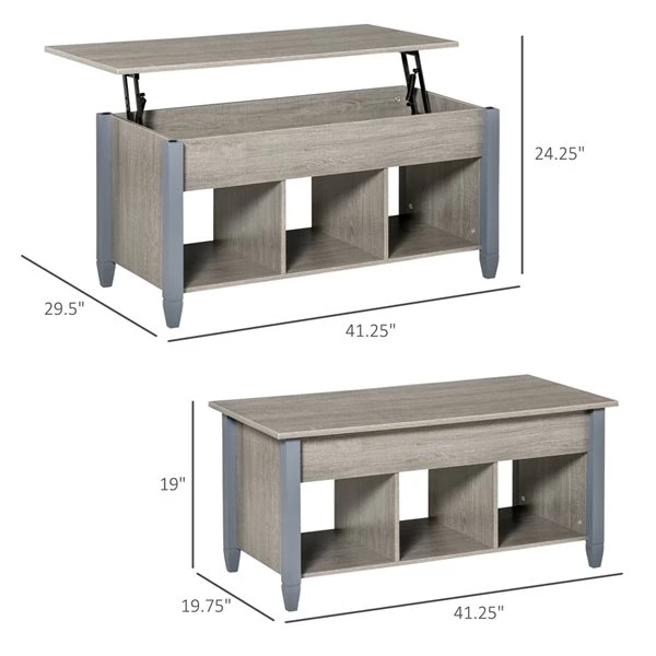 Table d'appoint Homcom en panneaux de particules avec plateau relevable et rangement dissimulé, gris 3 Table d'appoint Homcom en panneaux de particules avec plateau relevable et rangement dissimulé, gris – Image 3