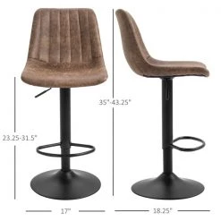 Tabouret rétro à hauteur ajustable Homcom rembourré pivotant en microfibre, brun et noir, lot de 2 -HOMCOM Soldes 2022 330948351 AlternateImage2 l