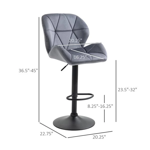 Tabouret de bar à hauteur de comptoir ajustable Homcom rembourré pivotant, gris, lot de 2 3 Tabouret de bar à hauteur de comptoir ajustable Homcom rembourré pivotant, gris, lot de 2 – Image 3