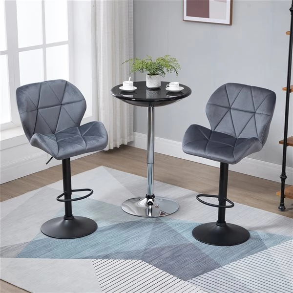 Tabouret de bar à hauteur de comptoir ajustable Homcom rembourré pivotant, gris, lot de 2 4 Tabouret de bar à hauteur de comptoir ajustable Homcom rembourré pivotant, gris, lot de 2 – Image 4