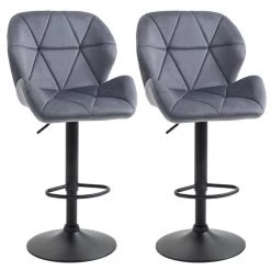 Tabouret de bar à hauteur de comptoir ajustable Homcom rembourré pivotant, gris, lot de 2