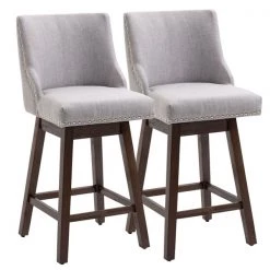 Tabouret de bar Homcom rembourré pivotant sans accoudoir avec bordure cloutée, gris clair, lot de 2