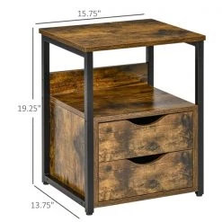 Table d'appoint rectangulaire Homcom en bois avec 2 tiroirs et une étagère ouverte, brun 7 Table d'appoint rectangulaire Homcom en bois avec 2 tiroirs et une étagère ouverte, brun -HOMCOM Soldes 2022 330948356 AlternateImage2 l