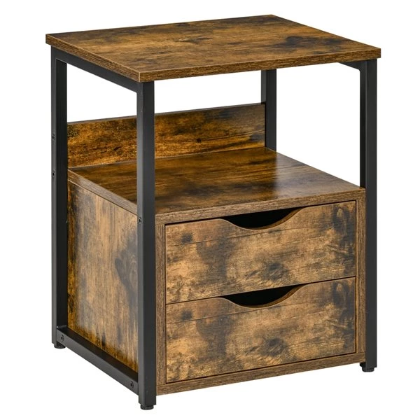 Table d'appoint rectangulaire Homcom en bois avec 2 tiroirs et une étagère ouverte, brun 1 Table d'appoint rectangulaire Homcom en bois avec 2 tiroirs et une étagère ouverte, brun