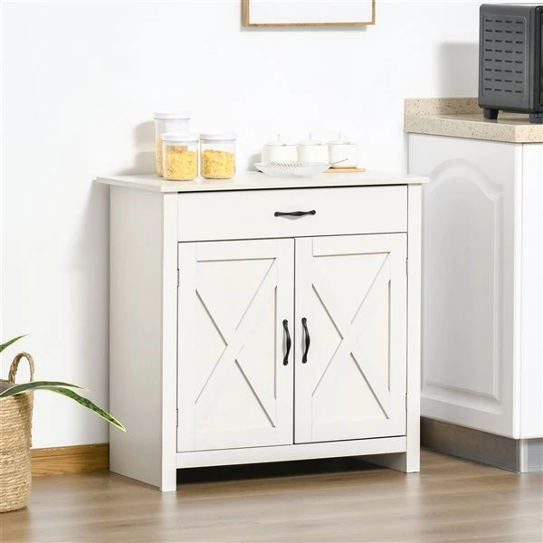 Buffet avec portes de grange Homcom campagnard en MDF, blanc vieilli 2 Buffet avec portes de grange Homcom campagnard en MDF, blanc vieilli – Image 2