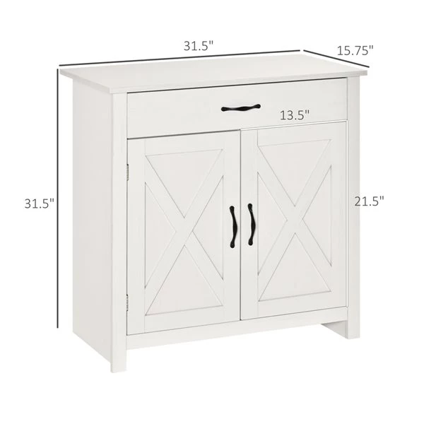 Buffet avec portes de grange Homcom campagnard en MDF, blanc vieilli 3 Buffet avec portes de grange Homcom campagnard en MDF, blanc vieilli – Image 3