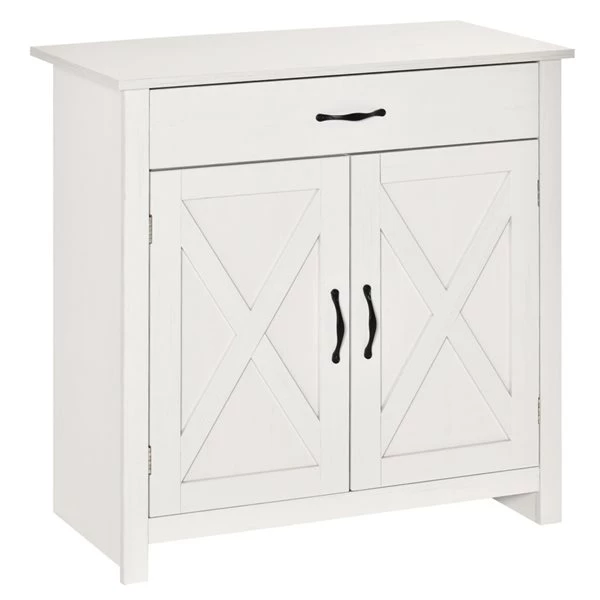 Buffet avec portes de grange Homcom campagnard en MDF, blanc vieilli 1 Buffet avec portes de grange Homcom campagnard en MDF, blanc vieilli