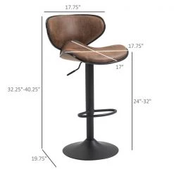 Tabouret à hauteur ajustable Homcom rembourré pivotant sans accoudoir en similicuir, brun, lot de 2 -HOMCOM Soldes 2022 330948359 AlternateImage2 l